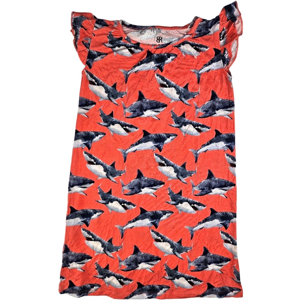 Bums Roses Bamboo Shark Dress 4T Coral Sharks Jaws Short Ruffled Sleeves Beach